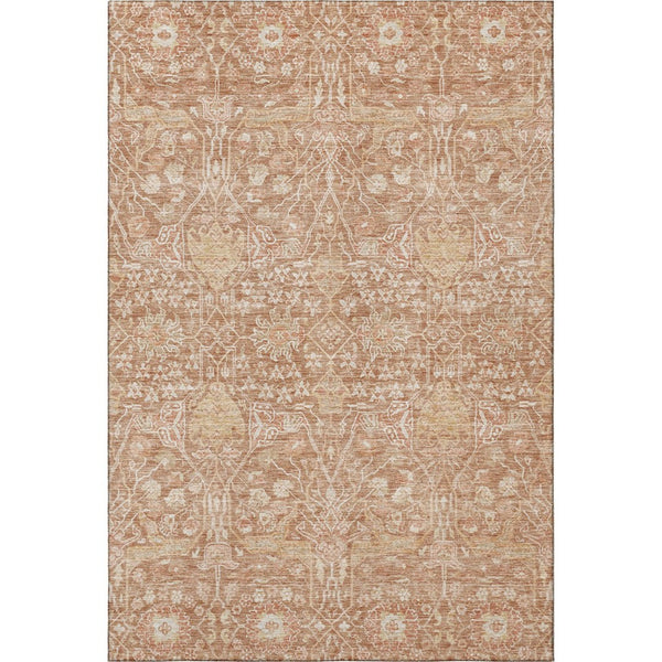 HomeRoots 5' X 8' Coral and Beige Floral Area Rug - Washable, UV Protected, Perfect for Homes with Kids & Pets! 686014