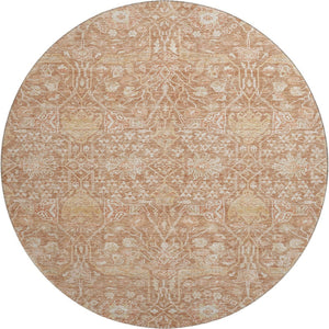 HomeRoots 8' Coral and Beige Floral Round Rug - Washable, UV Protected, Stain Resistant for High-Traffic Areas 686015