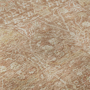 HomeRoots 8' Coral and Beige Floral Round Rug - Washable, UV Protected, Stain Resistant for High-Traffic Areas 686015