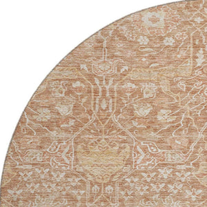 HomeRoots 8' Coral and Beige Floral Round Rug - Washable, UV Protected, Stain Resistant for High-Traffic Areas 686015