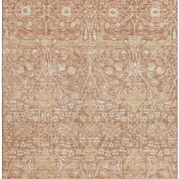 HomeRoots 8' X 10' Coral and Beige Floral Area Rug - Stain-Resistant, UV Protected, Perfect for Any Space! 686016