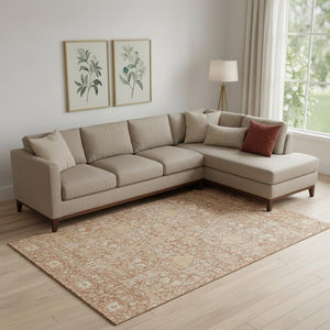 HomeRoots 9' X 12' Elegant Coral and Beige Floral Area Rug - Stain-Resistant, UV Protected for Family Homes 686017