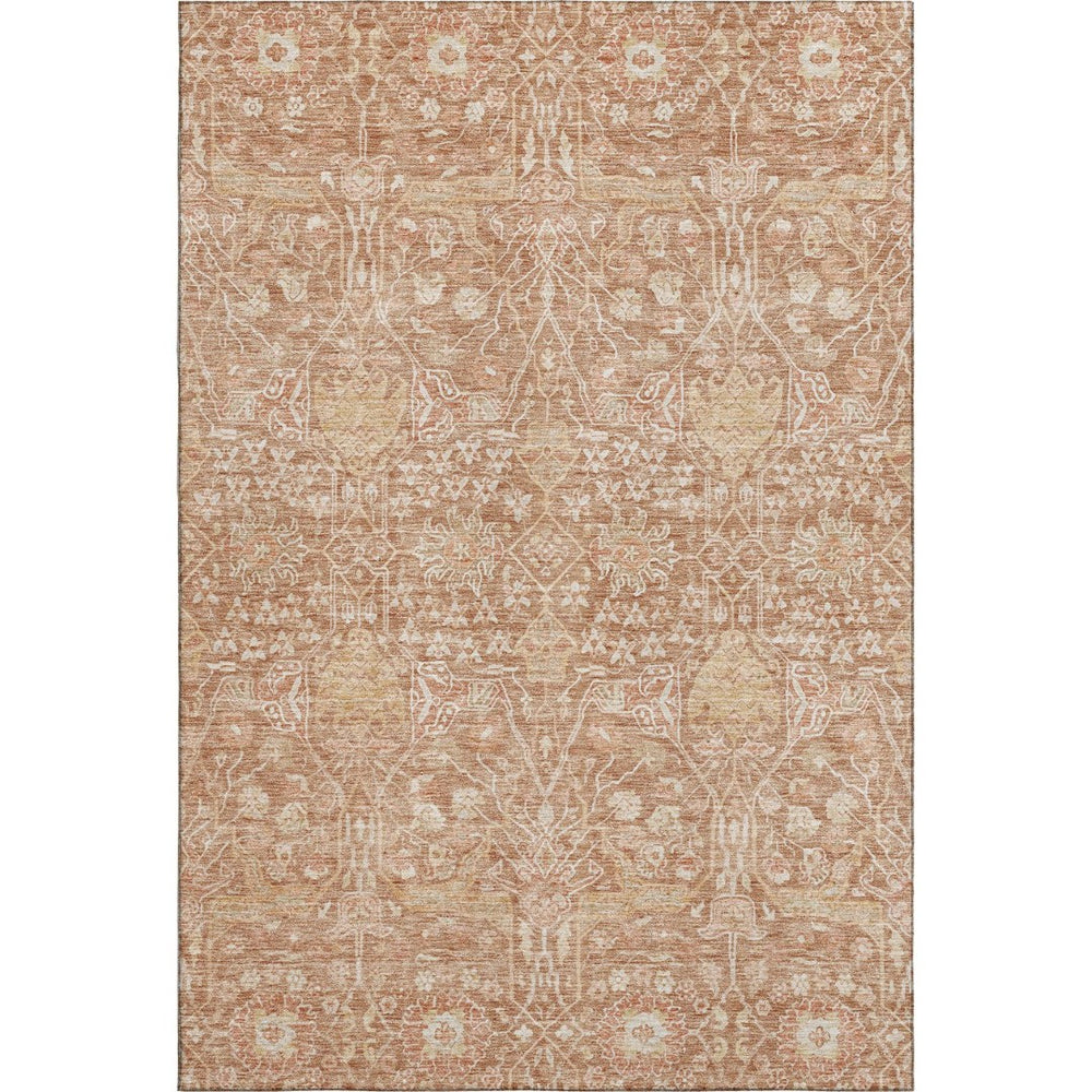 HomeRoots 9' X 12' Elegant Coral and Beige Floral Area Rug - Stain-Resistant, UV Protected for Family Homes 686017