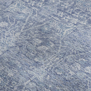 HomeRoots 5' X 8' Denim Blue & Beige Floral Area Rug - Soft, Durable, Washable with UV Protection for Homes 686020