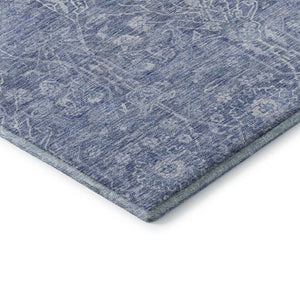 HomeRoots 8' Denim Blue & Beige Floral Round Rug - Washable, UV Protected, Durable for Homes with Kids & Pets 686021
