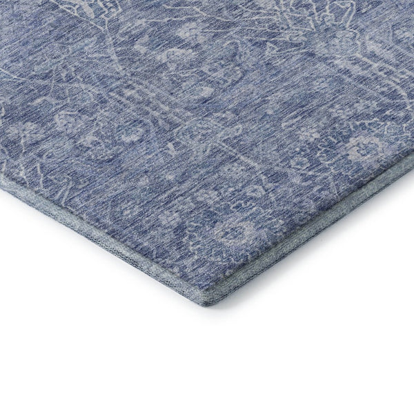 HomeRoots 8' Denim Blue & Beige Floral Round Rug - Washable, UV Protected, Durable for Homes with Kids & Pets 686021