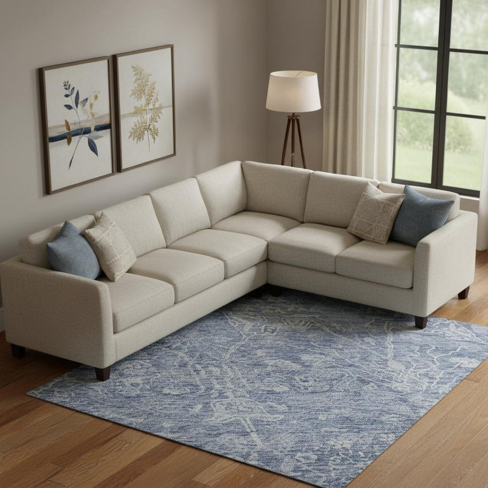 HomeRoots 9' X 12' Denim Blue & Beige Floral Area Rug - Washable, UV-Protected & Perfect for High-Traffic Homes 686023