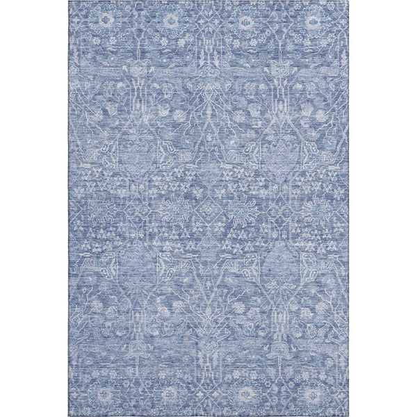 HomeRoots 10' Denim Blue & Beige Floral Area Rug – Washable, UV-Protected, Stain-Resistant Comfort for Homes 686024