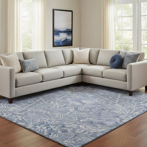 HomeRoots 10' Denim Blue & Beige Floral Area Rug – Washable, UV-Protected, Stain-Resistant Comfort for Homes 686024