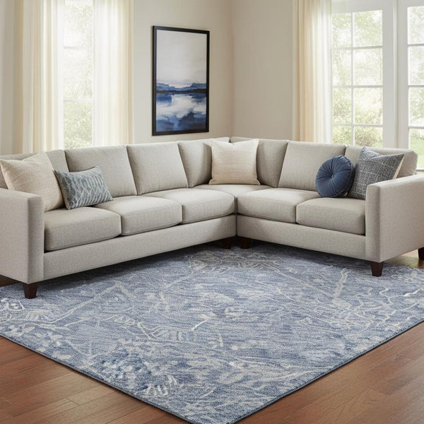 HomeRoots 10' Denim Blue & Beige Floral Area Rug – Washable, UV-Protected, Stain-Resistant Comfort for Homes 686024