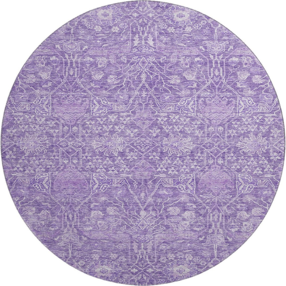 HomeRoots 8' Washable Round Rug in Plum & Beige Floral Design - UV Protected, Stain Resistant, Durable & Stylish 686027