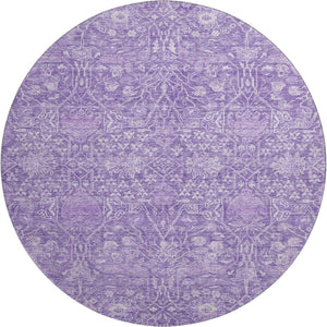 HomeRoots 8' Washable Round Rug in Plum & Beige Floral Design - UV Protected, Stain Resistant, Durable & Stylish 686027