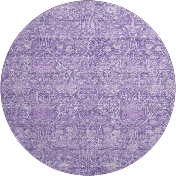 HomeRoots 8' Washable Round Rug in Plum & Beige Floral Design - UV Protected, Stain Resistant, Durable & Stylish 686027