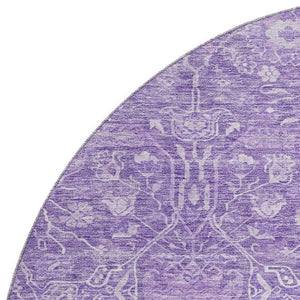 HomeRoots 8' Washable Round Rug in Plum & Beige Floral Design - UV Protected, Stain Resistant, Durable & Stylish 686027