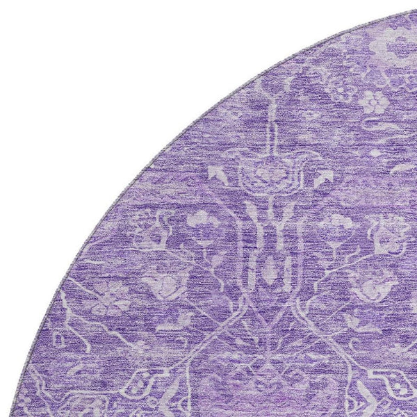 HomeRoots 8' Washable Round Rug in Plum & Beige Floral Design - UV Protected, Stain Resistant, Durable & Stylish 686027