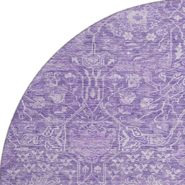 HomeRoots 8' Washable Round Rug in Plum & Beige Floral Design - UV Protected, Stain Resistant, Durable & Stylish 686027