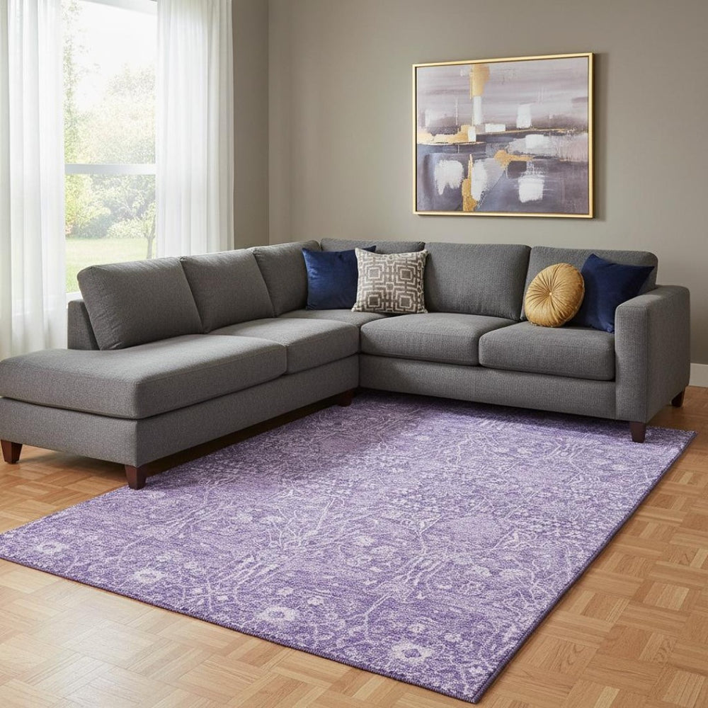 HomeRoots 8' X 10' Elegant Plum & Beige Floral Washable Area Rug with UV Protection for Family-Friendly Homes 686028