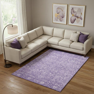 HomeRoots 9' X 12' Elegant Plum Beige Floral Area Rug - Washable, UV Protected, Perfect for Any Room! 686029