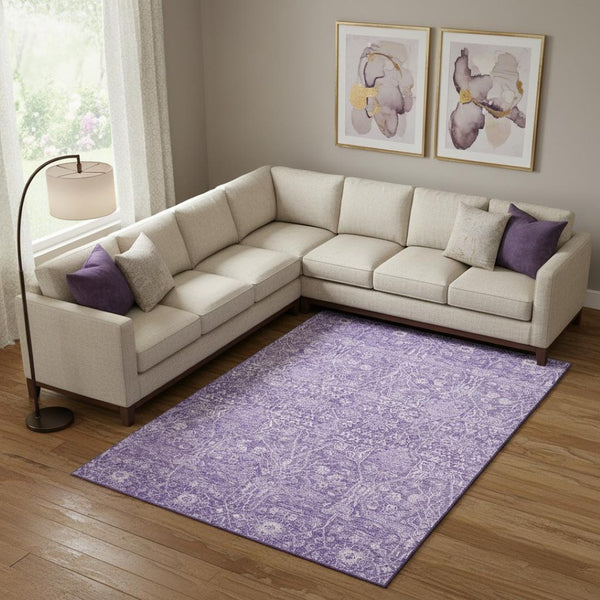 HomeRoots 9' X 12' Elegant Plum Beige Floral Area Rug - Washable, UV Protected, Perfect for Any Room! 686029