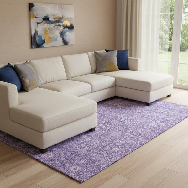 HomeRoots 10' X 14' Floral Washable Area Rug in Plum & Beige - Durable, Stain Resistant, UV Protected Design 686030