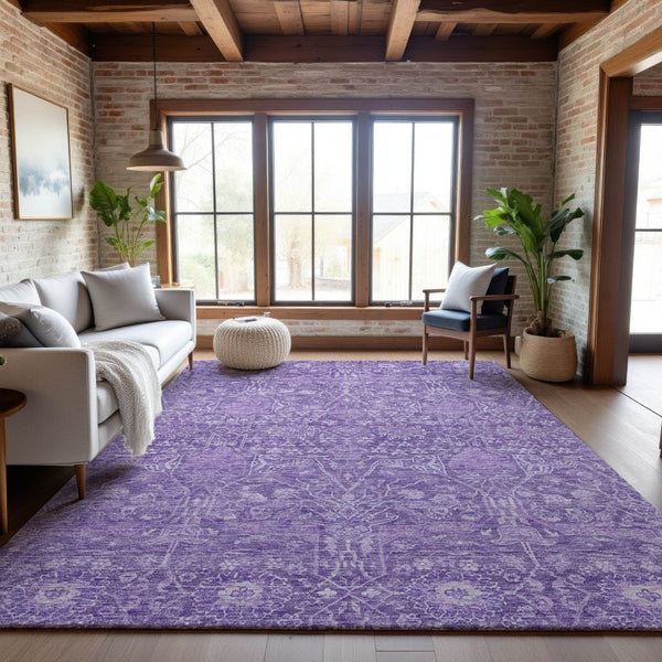 HomeRoots 10' X 14' Floral Washable Area Rug in Plum & Beige - Durable, Stain Resistant, UV Protected Design 686030