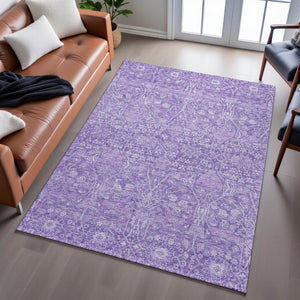 HomeRoots 10' X 14' Floral Washable Area Rug in Plum & Beige - Durable, Stain Resistant, UV Protected Design 686030