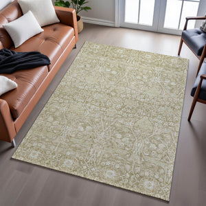 HomeRoots 5' X 8' Taupe & Beige Floral Area Rug - Washable, Durable, UV Protected for Stylish Home Décor 686032