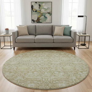 HomeRoots 8' Taupe and Beige Floral Washable Round Rug with UV Protection for Timeless Charm and Durability 686033