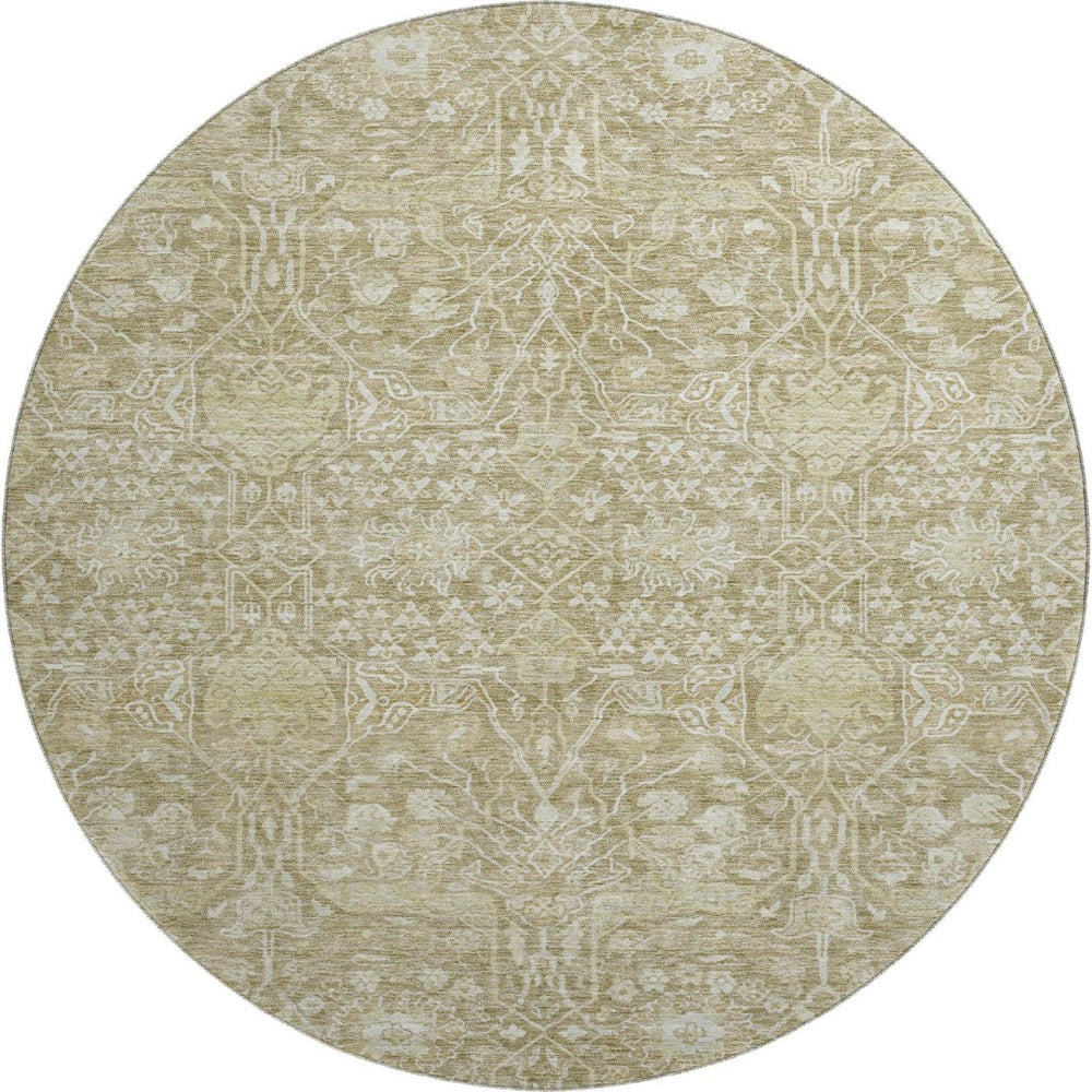 HomeRoots 8' Taupe and Beige Floral Washable Round Rug with UV Protection for Timeless Charm and Durability 686033