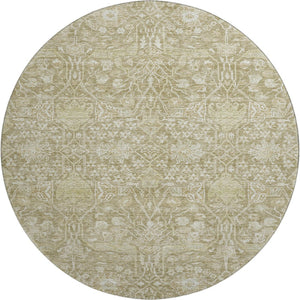 HomeRoots 8' Taupe and Beige Floral Washable Round Rug with UV Protection for Timeless Charm and Durability 686033