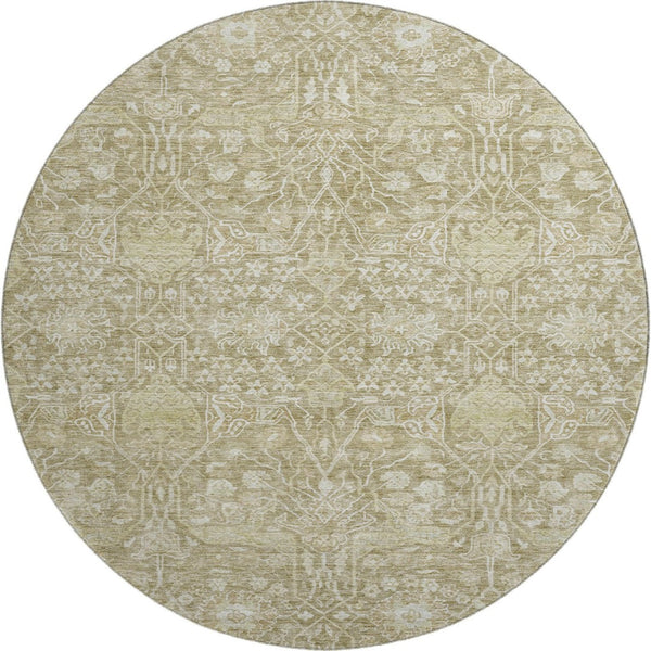 HomeRoots 8' Taupe and Beige Floral Washable Round Rug with UV Protection for Timeless Charm and Durability 686033