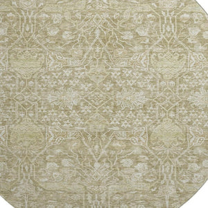 HomeRoots 8' Taupe and Beige Floral Washable Round Rug with UV Protection for Timeless Charm and Durability 686033