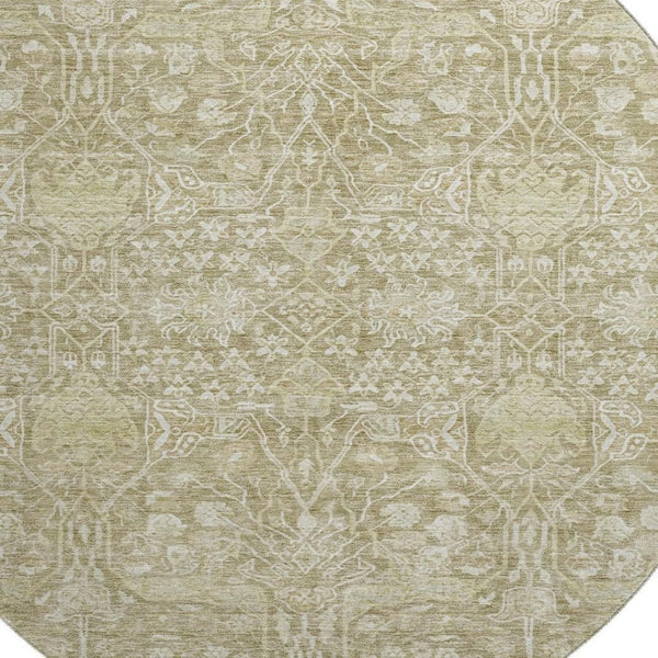 HomeRoots 8' Taupe and Beige Floral Washable Round Rug with UV Protection for Timeless Charm and Durability 686033