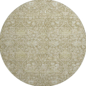 HomeRoots 8' Taupe and Beige Floral Washable Round Rug with UV Protection for Timeless Charm and Durability 686033