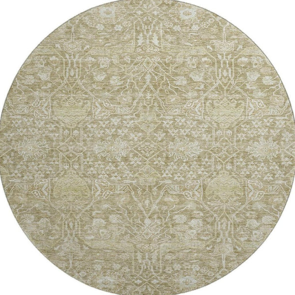 HomeRoots 8' Taupe and Beige Floral Washable Round Rug with UV Protection for Timeless Charm and Durability 686033