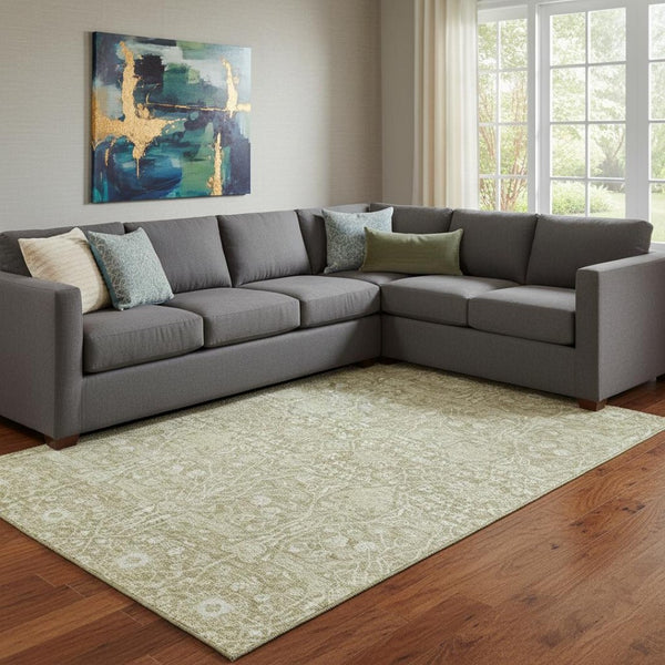 HomeRoots 8' X 10' Floral Area Rug in Taupe & Beige - Durable, Stain-Resistant, UV Protected for Busy Homes 686034