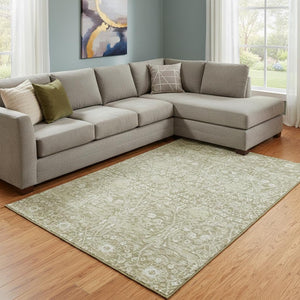 HomeRoots 10' X 14' Taupe & Beige Floral Area Rug - Washable, Stain-Resistant, UV Protected for Busy Homes 686036