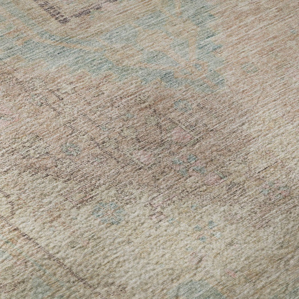 HomeRoots 8' Washable Tribal Round Rug in Pink, Beige & Teal – Durable, UV-Protected, Stain-Resistant Design! 686039