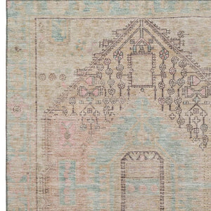 HomeRoots 9' Tribal Washable Area Rug in Pink, Beige & Teal - Durable, UV-Protected, Soft, and Stylish! 686041