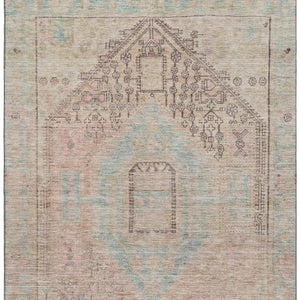 HomeRoots 9' Tribal Washable Area Rug in Pink, Beige & Teal - Durable, UV-Protected, Soft, and Stylish! 686041