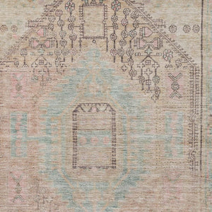 HomeRoots 10' Pink Beige and Teal Tribal Washable Area Rug - UV Protected, Stain Resistant, Perfect for Homes! 686042