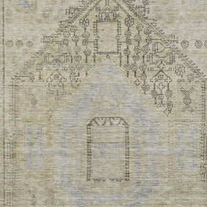 HomeRoots 5' X 8' Taupe Beige and Gray Tribal Area Rug - Washable, UV-Protected, Stylish, and Durable Design 686044