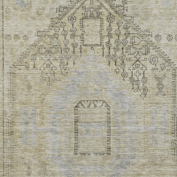 HomeRoots 5' X 8' Taupe Beige and Gray Tribal Area Rug - Washable, UV-Protected, Stylish, and Durable Design 686044