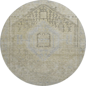 HomeRoots 8' Versatile Taupe Beige & Gray Tribal Washable Round Rug with UV Protection for Family Spaces 686045