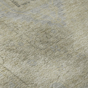 HomeRoots 8' Versatile Taupe Beige & Gray Tribal Washable Round Rug with UV Protection for Family Spaces 686045