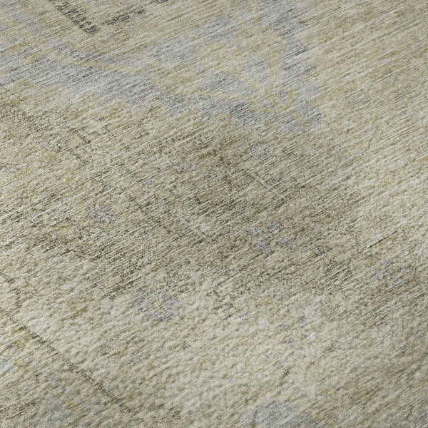 HomeRoots 8' Versatile Taupe Beige & Gray Tribal Washable Round Rug with UV Protection for Family Spaces 686045