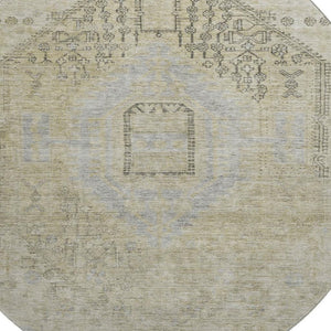 HomeRoots 8' Versatile Taupe Beige & Gray Tribal Washable Round Rug with UV Protection for Family Spaces 686045