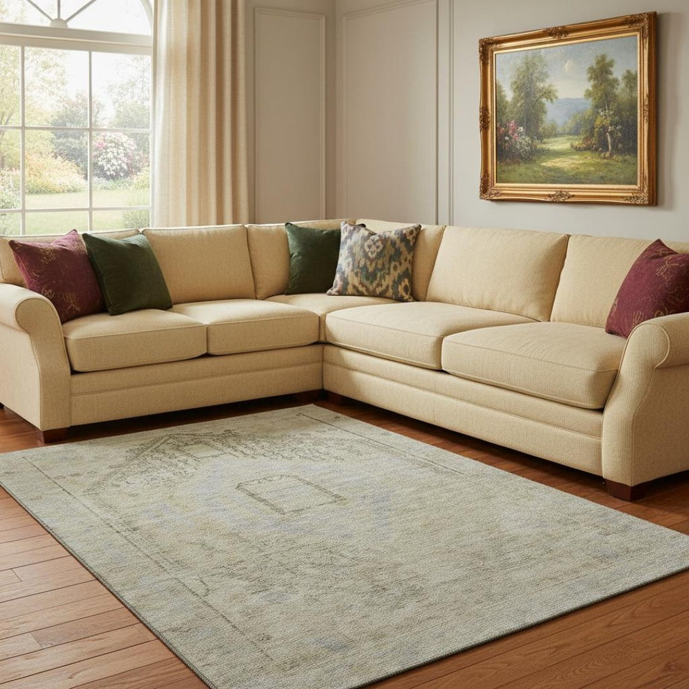 HomeRoots 8' X 10' Tribal Area Rug in Taupe Beige & Gray - Washable, Stain Resistant & UV Protected Design 686046