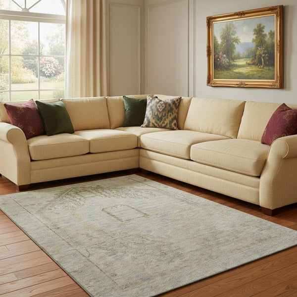 HomeRoots 8' X 10' Tribal Area Rug in Taupe Beige & Gray - Washable, Stain Resistant & UV Protected Design 686046
