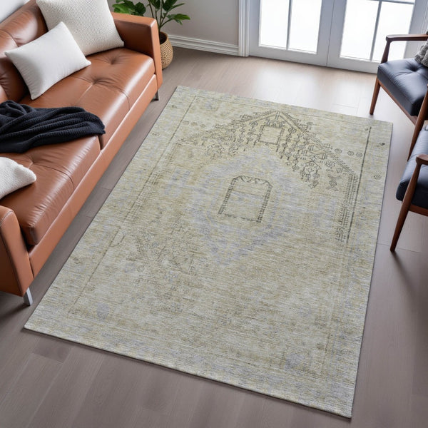 HomeRoots 10' X 14' Taupe Beige & Gray Tribal Area Rug – Durable, Stain Resistant & UV Protected for Homes 686048